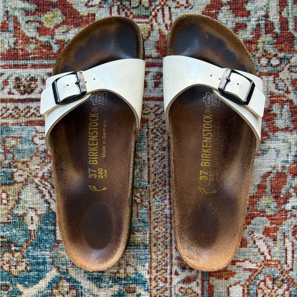 Birkenstock White Single Strap Slide Sandals